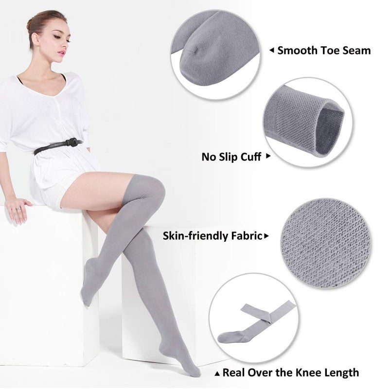 MEIKAN Green Grey Thigh High Tights Socks, Posing Ivy Costume Comfortable Cotton Women Black Over Knee High Socks 3 Pairs (Army Green,Light Grey,Black) - Image 3